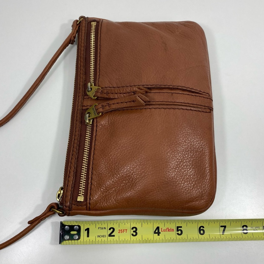 Vintage Fossil Erin Cognac Caramel Brown Pebbled Leather Top Zip Crossbody Bag - Picture 11 of 16